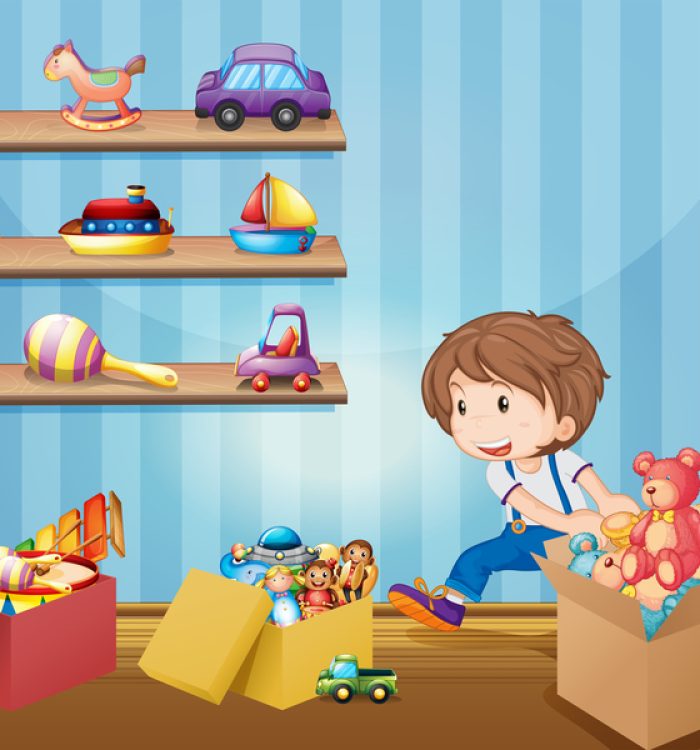 Little boy and many toys illustration